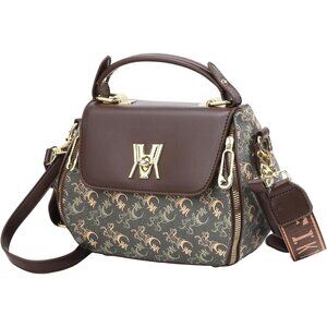 Trendy Khaki Leather Mini Satchel Handbag for Women, Convertible, Practical